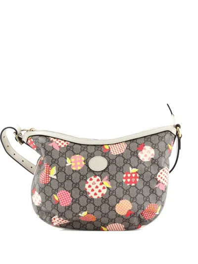 Pre-owned Gucci Ophidia Half Moon Hobo Printed Gg Coated Canvas Small Shoulder Bag In Brown