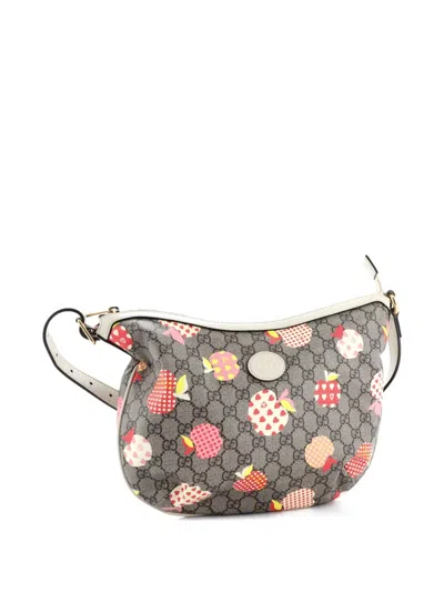 Pre-owned Gucci Ophidia Half Moon Hobo Printed Gg Coated Canvas Small Shoulder Bag In Brown