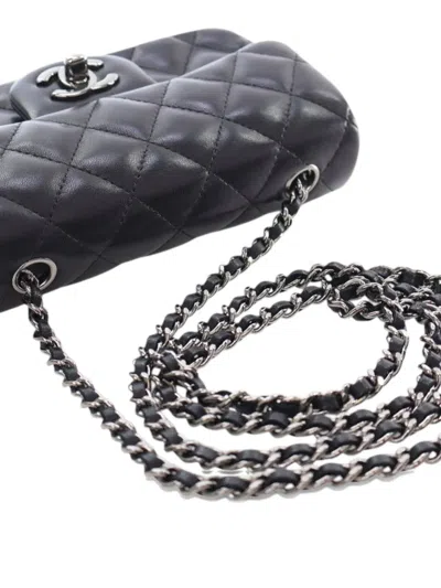 Pre-owned Chanel 2013-2014 Extra Mini Rectangular Classic Lambskin Single Flap Crossbody Bag In Black