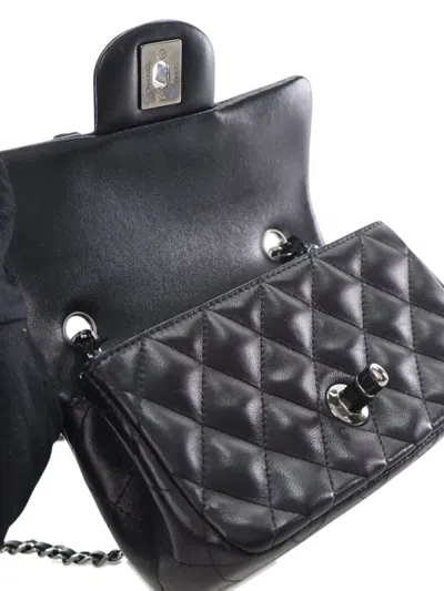 Pre-owned Chanel 2013-2014 Extra Mini Rectangular Classic Lambskin Single Flap Crossbody Bag In Black