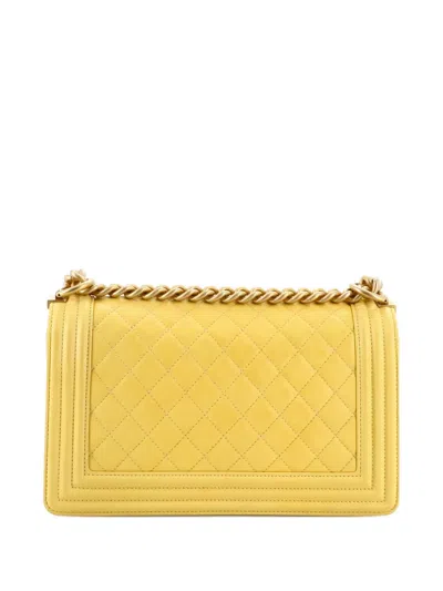 Pre-owned Chanel Boy Flap Bag Quilted Calfskin Old Medium Shoulder Bag In Yellow