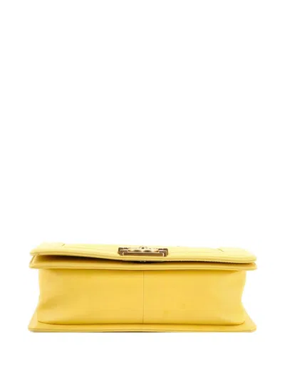 Pre-owned Chanel Boy Flap Bag Quilted Calfskin Old Medium Shoulder Bag In Yellow