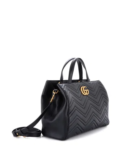 Pre-owned Gucci Gg Marmont Matelasse Leather Medium Tote Bag In Black