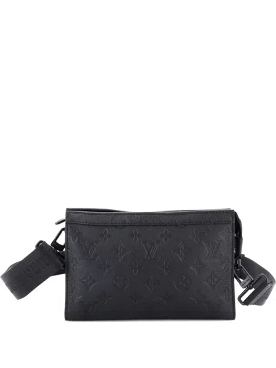 Pre-owned Louis Vuitton Gaston Wearable Wallet Monogram Shadow Leather Crossbody Bag In Black