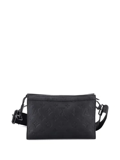 Pre-owned Louis Vuitton Gaston Wearable Wallet Monogram Shadow Leather Crossbody Bag In Black