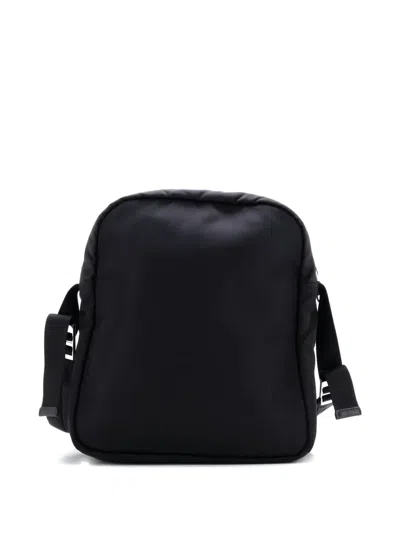 Pre-owned Prada Logo Patch Zip Messenger Bag Tessuto Medium Crossbody Bag In Black