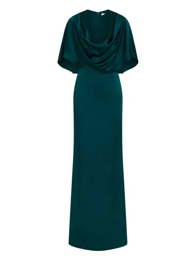 Rebecca Vallance Ellerie Cape-detail Maxi Dress In Green