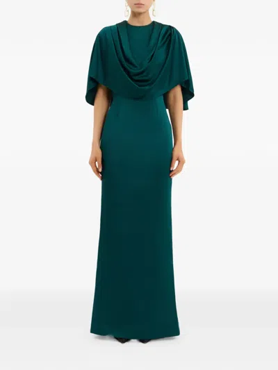 Rebecca Vallance Ellerie Cape-detail Maxi Dress In Green