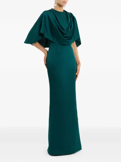 Rebecca Vallance Ellerie Cape-detail Maxi Dress In Green