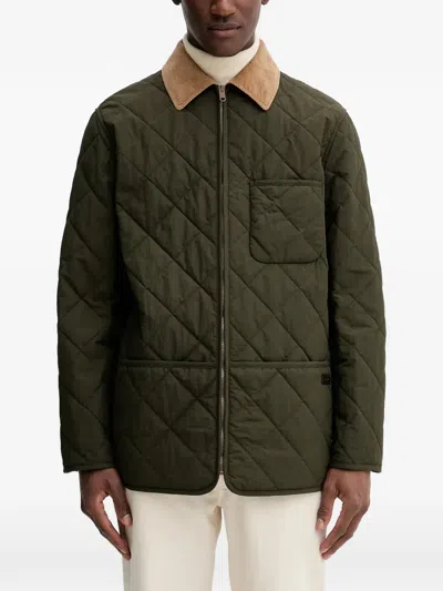 Bally Corduroy-collar Quilted Jacket In Green