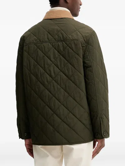 Bally Corduroy-collar Quilted Jacket In Green
