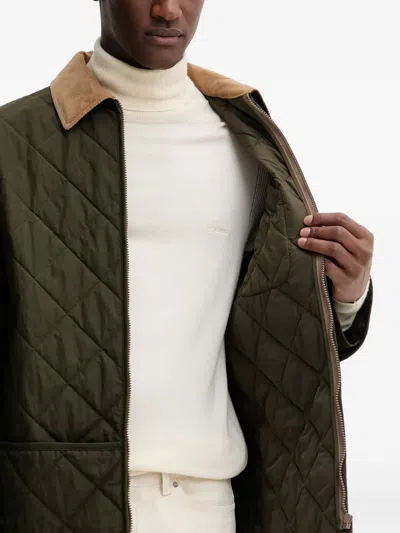 Bally Corduroy-collar Quilted Jacket In Green