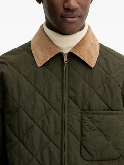 Bally Corduroy-collar Quilted Jacket In Green