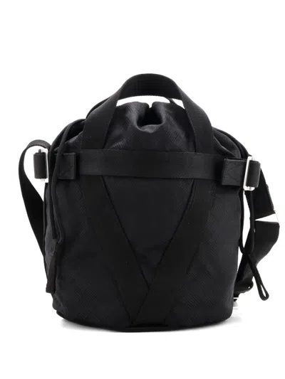 Pre-owned Bottega Veneta Convertible Drawstring Intrecciato Effect Jacquard Small Bucket Bag In Black