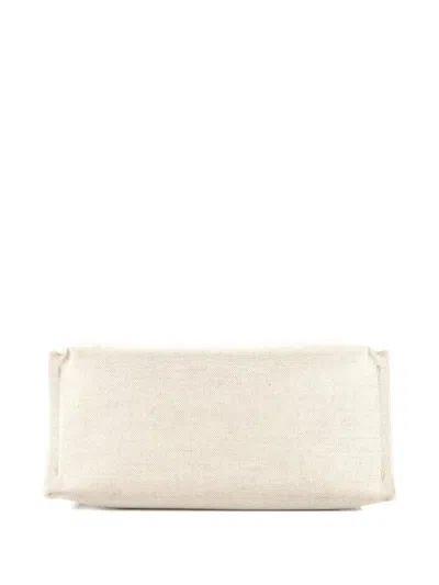 Pre-owned Gucci Logo Shopper Printed Canvas Small Tote Bag In Neutral