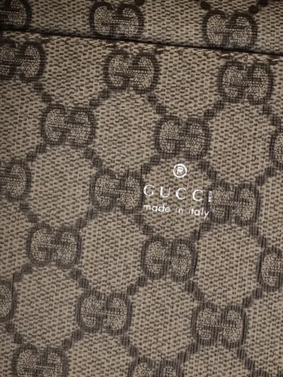Pre-owned Gucci Logo Shopper Printed Canvas Small Tote Bag In Neutral