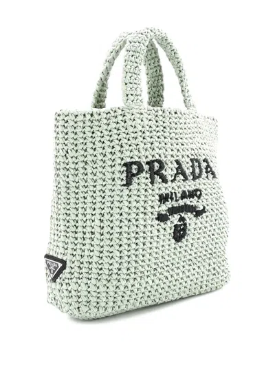 Pre-owned Prada Logo Raffia Small Tote Bag In Black