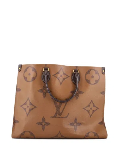 Pre-owned Louis Vuitton Onthego Reverse Monogram Giant Gm Tote Bag In Brown
