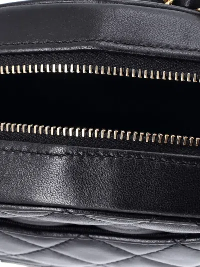 Pre-owned Chanel Logo Plate Oval Clutch With Chain Metal And Lambskin Shoulder Bag In Black