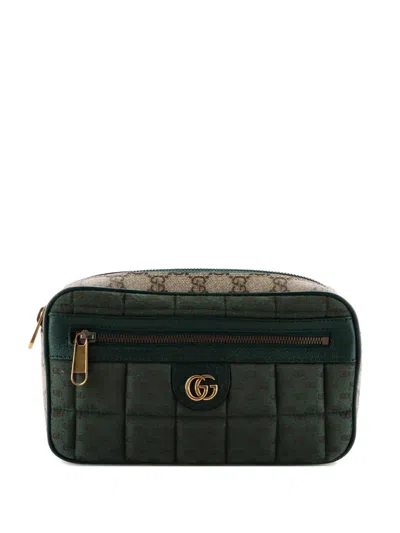 Pre-owned Gucci Front Zip Gg Coated Canvas And Quilted Mini Gg Canvas Medium Belt Bag In Brown
