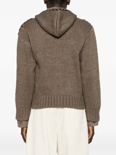 Open Yy Stitch Zip-up Hooded Cardigan In Brown