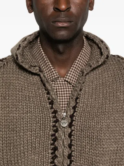 Open Yy Stitch Zip-up Hooded Cardigan In Brown