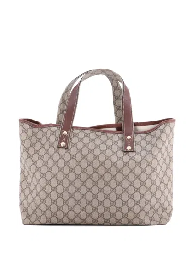 Pre-owned Gucci Web Loop Gg Coated Canvas Medium Tote Bag In Brown