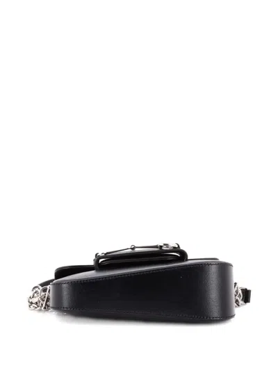 Pre-owned Gucci Horsebit 1955 Asymmetric Leather Mini Shoulder Bag In Black