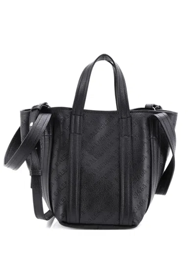 Pre-owned Balenciaga Everyday 2.0 North South Logo Perforated Leather Xs Tote Bag In Black
