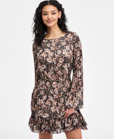Guess Women's Long-sleeve Ilenia Pleated Dress In Multi