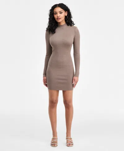 Guess Women's Long-sleeve Button Alyssia Ribbed Dress In Gray