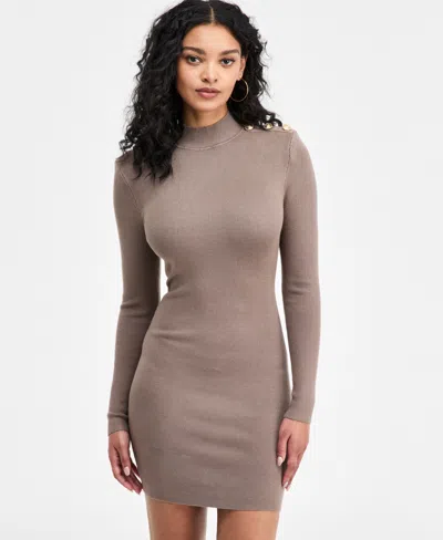 Guess Women's Long-sleeve Button Alyssia Ribbed Dress In Gray