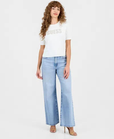 Guess Women's Short-sleeve Norah Logo Sweater In White