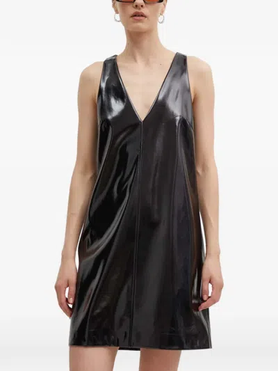 Hugo Boss V-neck Panelled Mini Dress In Black