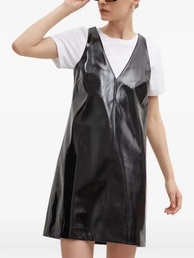 Hugo Boss V-neck Panelled Mini Dress In Black