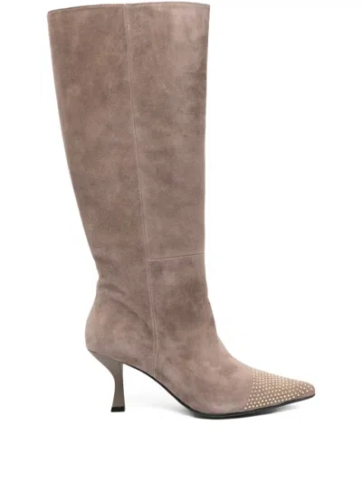 Marc Ellis Studded Pointed Boots In Neutral