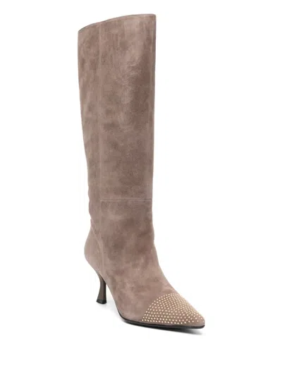 Marc Ellis Studded Pointed Boots In Neutral