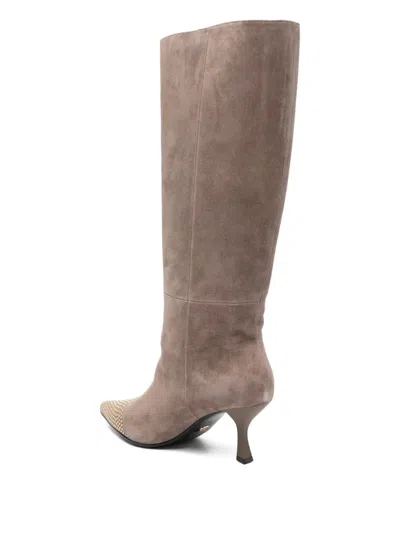 Marc Ellis Studded Pointed Boots In Neutral