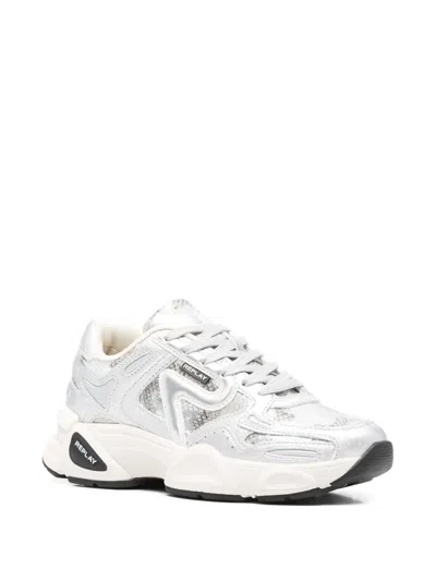 Replay Leather Panelled Trainers In Silver