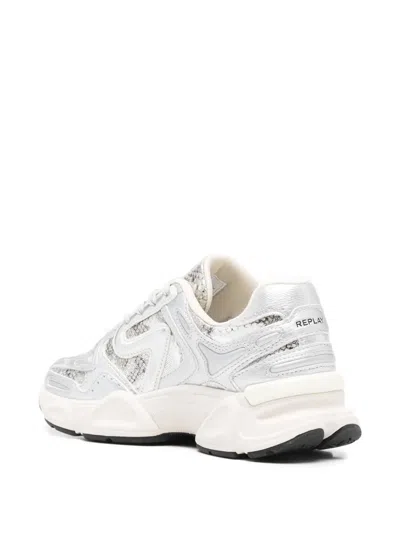 Replay Leather Panelled Trainers In Silver