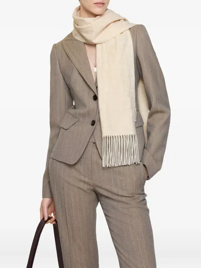 Burberry Charm Jacquard Fringed Scarf In Neutral