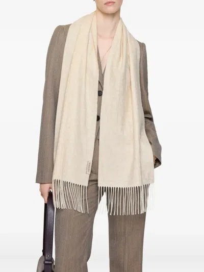 Burberry Charm Jacquard Fringed Scarf In Neutral