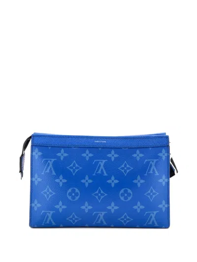 Pre-owned Louis Vuitton Gaston Wearable Wallet Monogram Taigarama Crossbody Bag In Blue