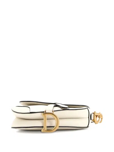 Pre-owned Dior Saddle Handbag Leather Mini Shoulder Bag In Neutral