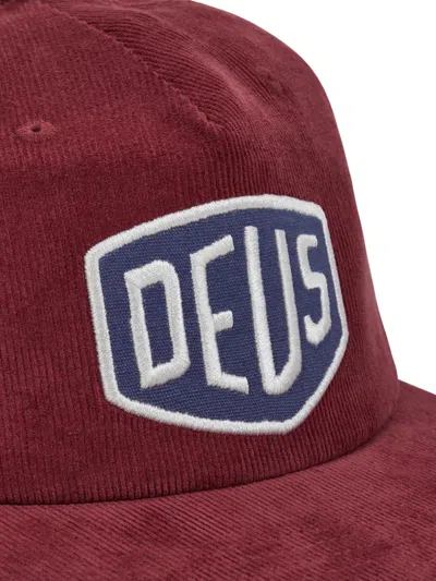 Deus Ex Machina Corduroy Logo-patch Cap In Burgundy