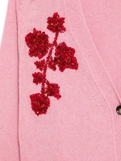 Alberta Ferretti Beaded Floral Cardigan In Pink