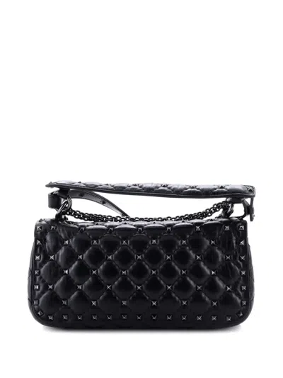 Pre-owned Valentino Garavani Rockstud Spike Full Flap Quilted Leather Medium Shoulder Bag In Black