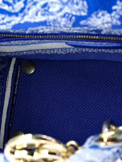 Pre-owned Dior Toile De Jouy Lady D-lite Bag Embroidered Canvas Tote Bag In Blue