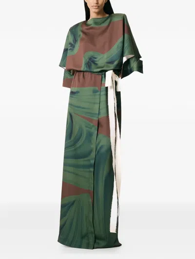 V:pm Atelier Magnolia Printed Maxi Dress In Green