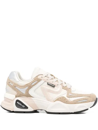 Replay Lace-up Panelled Sneakers In Neutral